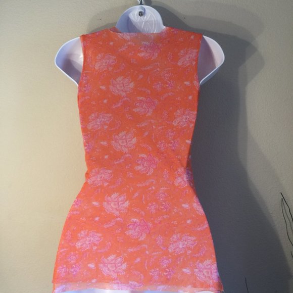 Piper & Sparrow raw hem mesh wrap top XS sleeveless apricot orange - Picture 4 of 13